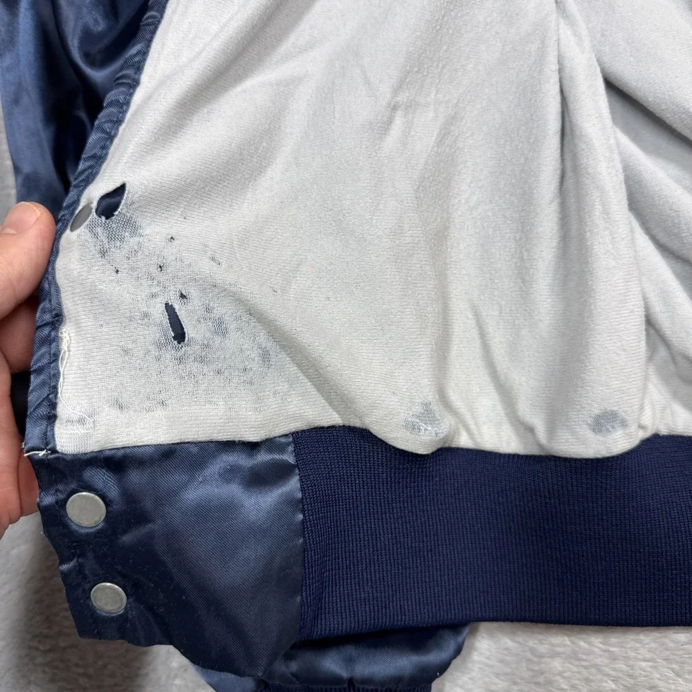 Vintage Swingster Satin Jacket Men Large Blue Baseball Collared USA 70s 80s